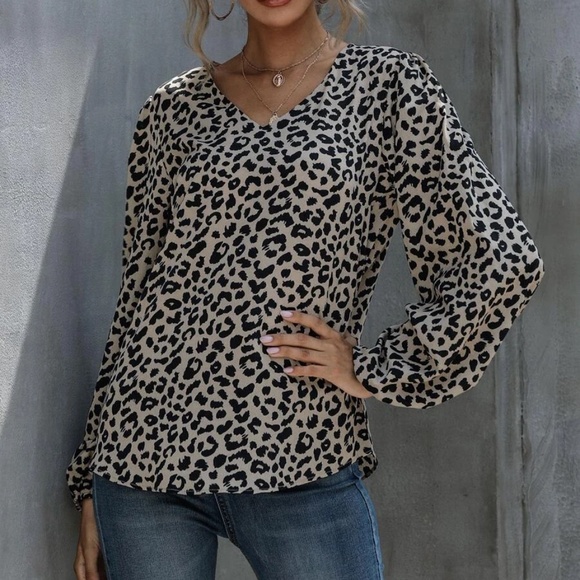 Leopard Print V neck Blouse - Picture 2 of 4